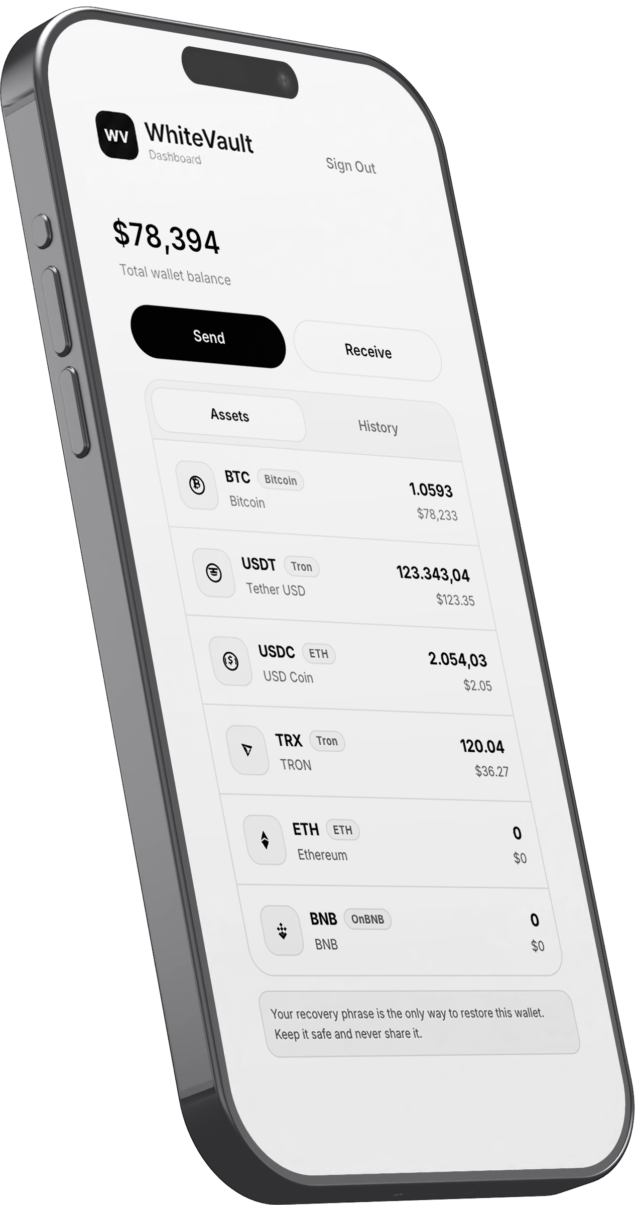 WhiteVault interface preview